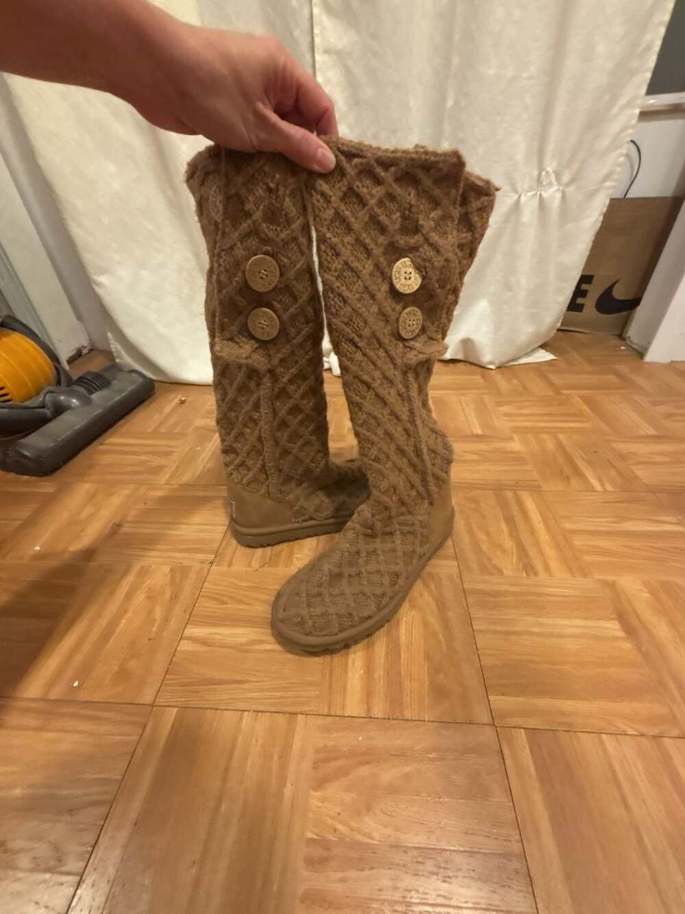UGG Lattice Cardy Knit Sweater Boots with Wooden Buttons